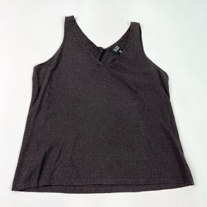 Eileen Fisher Ribbed Tank Top Women's Medium Gray Studded V-Neck Pullover